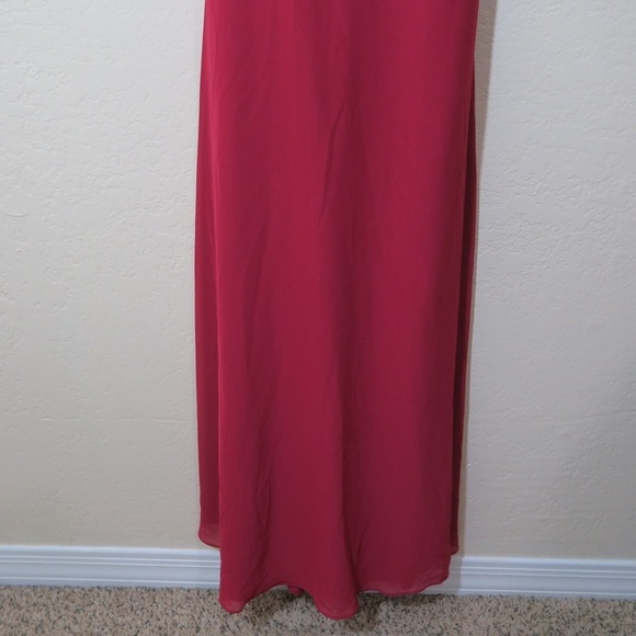 Azazie David A-line Pleated Chiffon Floor Length Dress Burgundy Formal Wedding - Picture 10 of 13